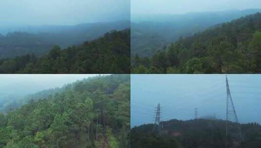 高山山景输电网云雾航拍高清在线视频素材下载