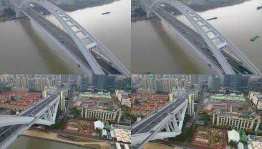上海市黄浦区卢浦大桥车流船只延时风景视频高清在线视频素材下载
