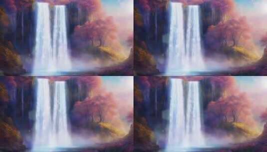 梦幻古风山水瀑布场景背景高清在线视频素材下载