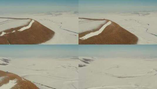 航拍草原的冬天高清在线视频素材下载