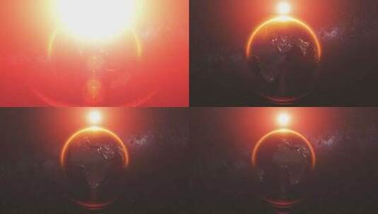 地球轨道自转反转鲜红太阳光束高清在线视频素材下载