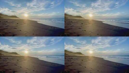清晨海岸沙滩海滩海浪翻滚海边美景高清在线视频素材下载