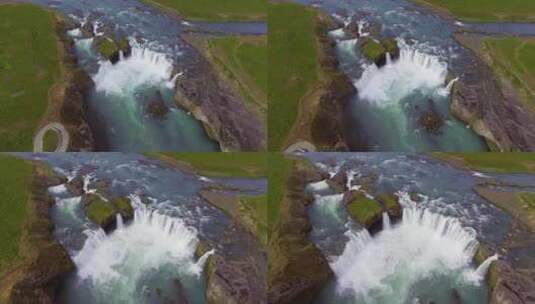 冰岛北部戈达福斯瀑布的无人机航拍镜头高清在线视频素材下载