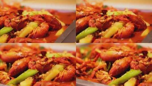 中国传统美味夜宵香辣小龙虾传统美味高清在线视频素材下载