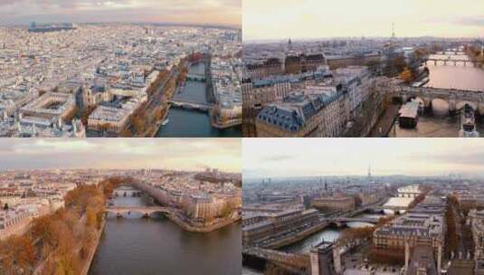 巴黎塞纳河航拍高清在线视频素材下载