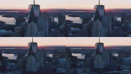 城市航拍纽约世茂中心一号摩天大楼日出高清在线视频素材下载