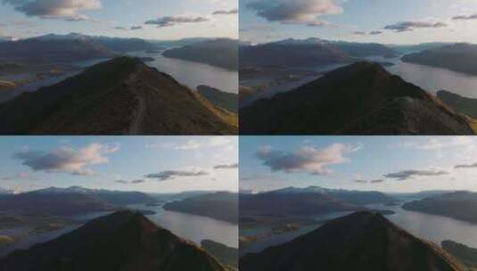 新西兰南岛Roys Peak山顶航拍 山川湖泊高清在线视频素材下载