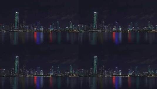 深圳湾灯光秀夜景航拍高清在线视频素材下载