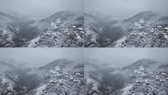 山间雪景雾霭弥漫景象 浙西大峡谷高清在线视频素材下载