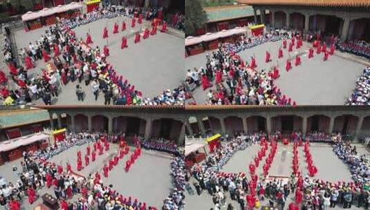 古建筑前传统仪式活动场景高清在线视频素材下载