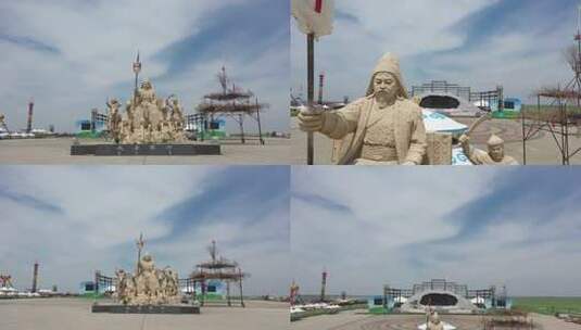 户外蒙古族人物雕塑特写高清在线视频素材下载