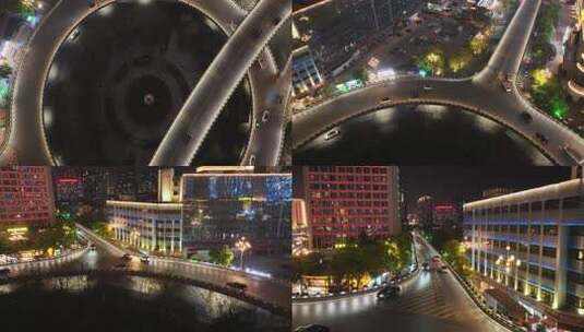 南昌老福山街心花园立交夜景航拍高清在线视频素材下载
