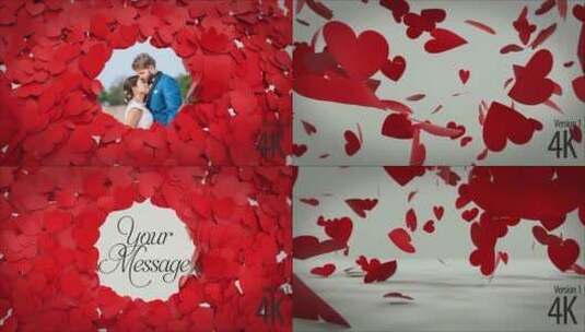 浪漫婚礼心形红色花瓣汇聚展示图片标志AE模板高清AE视频素材下载