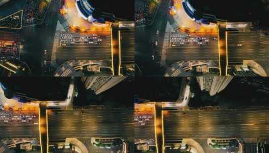 4K航拍上海徐家汇路口繁忙夜景交通高清在线视频素材下载