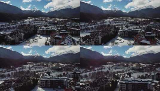 航拍滑雪小镇高清在线视频素材下载