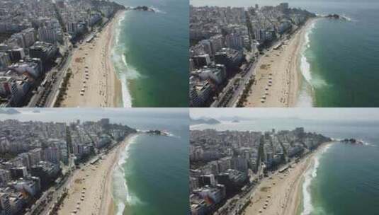 伊帕内玛海滩和Arpoador岩石概述潘拍摄美丽。
巴西里约热内卢，无人机4k
艾里高清在线视频素材下载