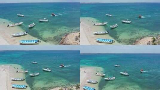 在多米尼加共和国卡布拉岛海岸停泊兰茶船。无人机拍摄高清在线视频素材下载