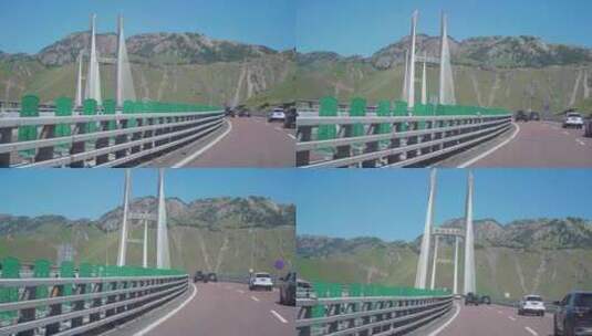 新疆果子沟大桥行驶的车辆高清在线视频素材下载