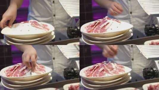 火锅店切牛肉高清在线视频素材下载