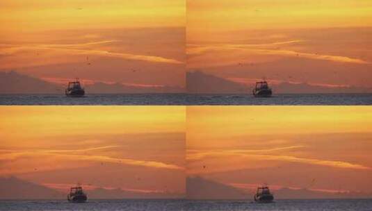 日落时分，渔船回到港口，法国高清在线视频素材下载
