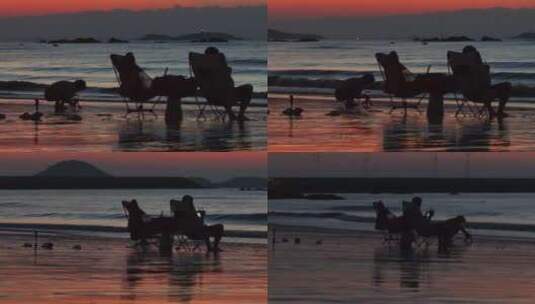 清晨海边沙滩休闲露营高清在线视频素材下载