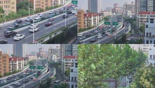 上海早高峰高架车流高清在线视频素材下载
