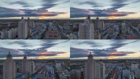 内蒙古满洲里市夏季日落城市风光高清在线视频素材下载