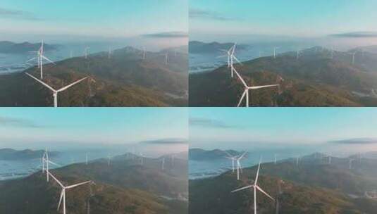 风电 风车 日出 海岛风力发电 海上新能源高清在线视频素材下载