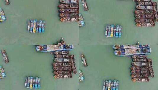 航拍福建漳州龙海岛美避风坞回港避风的渔船高清在线视频素材下载