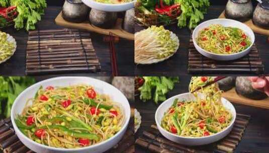 清炒豆芽 家常菜 中餐美食制作高清在线视频素材下载
