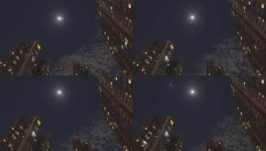 夜晚月光下的住宅楼延时摄影高清在线视频素材下载