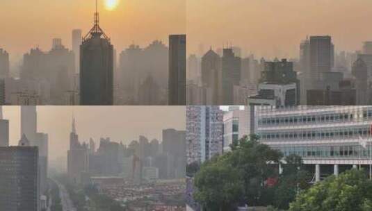 上海陆家嘴三件套傍晚航拍高清在线视频素材下载