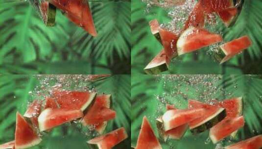 西瓜水果夏天西瓜 掉入水中高清在线视频素材下载