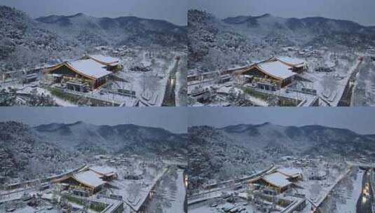 4k长沙岳麓山西大门雪后夜景航拍高清在线视频素材下载