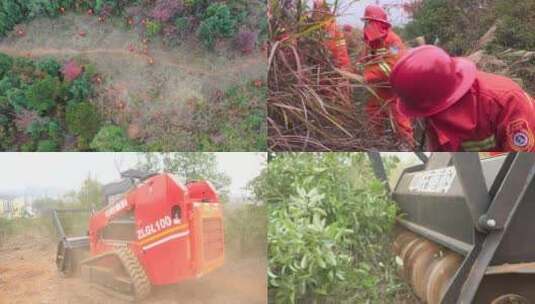森林消防演练开辟防火隔离带高清在线视频素材下载
