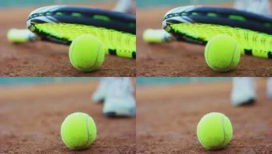 网球运动员def在红土背景下网球职业球拍高清在线视频素材下载