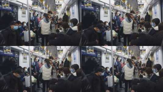 地铁里戴口罩人的状态高清在线视频素材下载