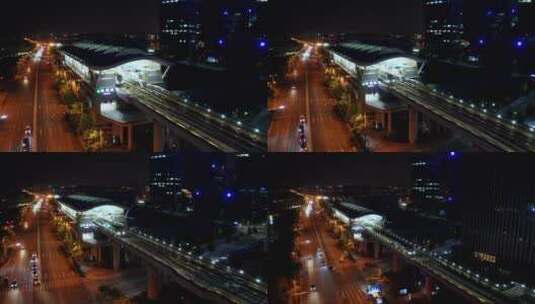 青岛城市夜景地铁道路航拍2高清在线视频素材下载