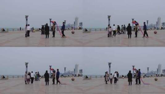 滨海广场上放风筝高清在线视频素材下载