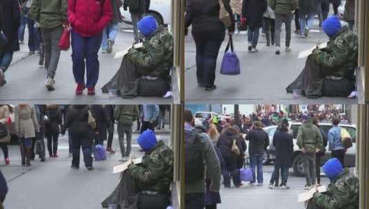 曼哈顿纽约市的街道上都没有人注意到一个无家可归的人高清在线视频素材下载