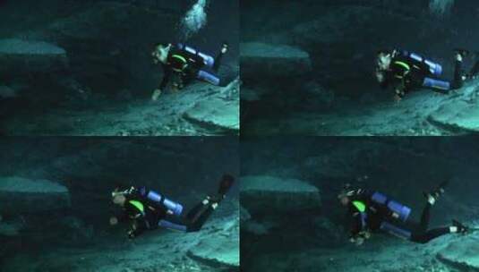 潜水员探索佛罗里达的水下洞穴高清在线视频素材下载