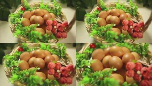 菜篮子竹筐里的鸡蛋高清在线视频素材下载