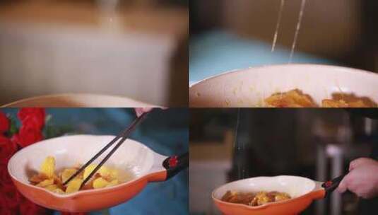 【镜头合集】厨师炒制拔丝红薯糖浆拉丝高清在线视频素材下载