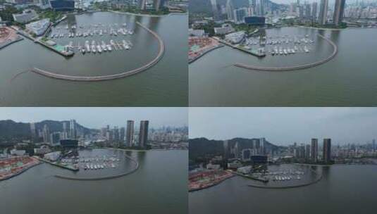 4k航拍深圳南山太子湾码头游艇高清在线视频素材下载