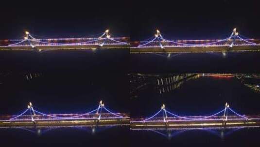 航拍网红桥夜景-三汊矶大桥灯光高清在线视频素材下载
