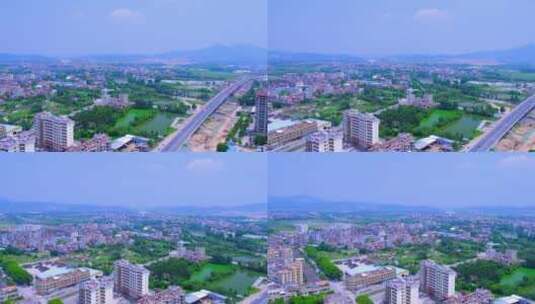 广州花都城镇住宅建筑群与蓝天白云绿色山林高清在线视频素材下载