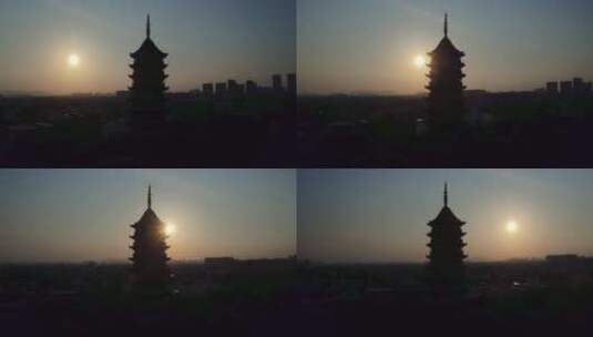 航拍苏州北寺塔顶部环绕夕阳高清在线视频素材下载