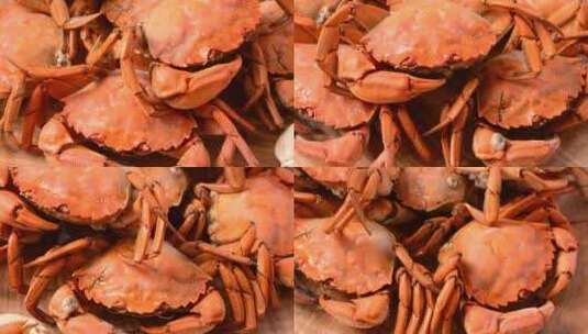 旋转的煮熟后螃蟹特写高清在线视频素材下载