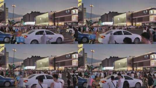 热闹的杭州夜晚人流攒动高清在线视频素材下载