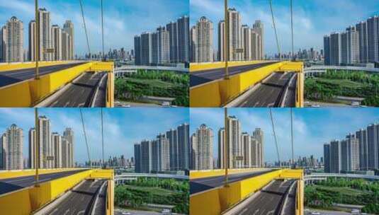 武汉城市杨泗港长江大桥车流蓝天白云延时高清在线视频素材下载